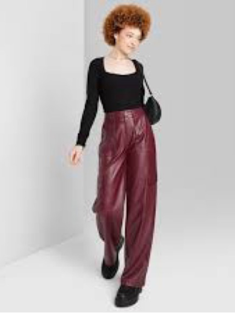 wild fable Wide-Leg Faux Leather Pants in Burgundy